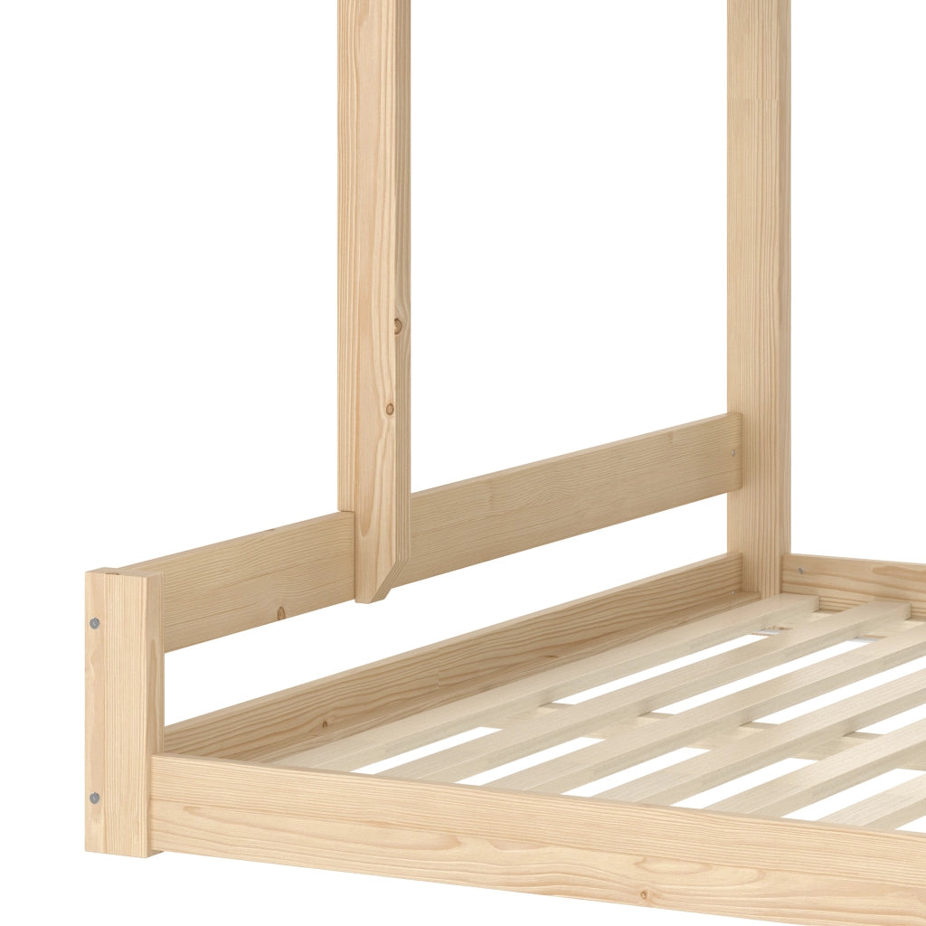 OKWISH Letto a Castello 90×200 cm e 140×200 cm, Letto 3 Posti con Scala Contenitore, Finestra e Sponde, senza Materasso, Naturale e Bianco