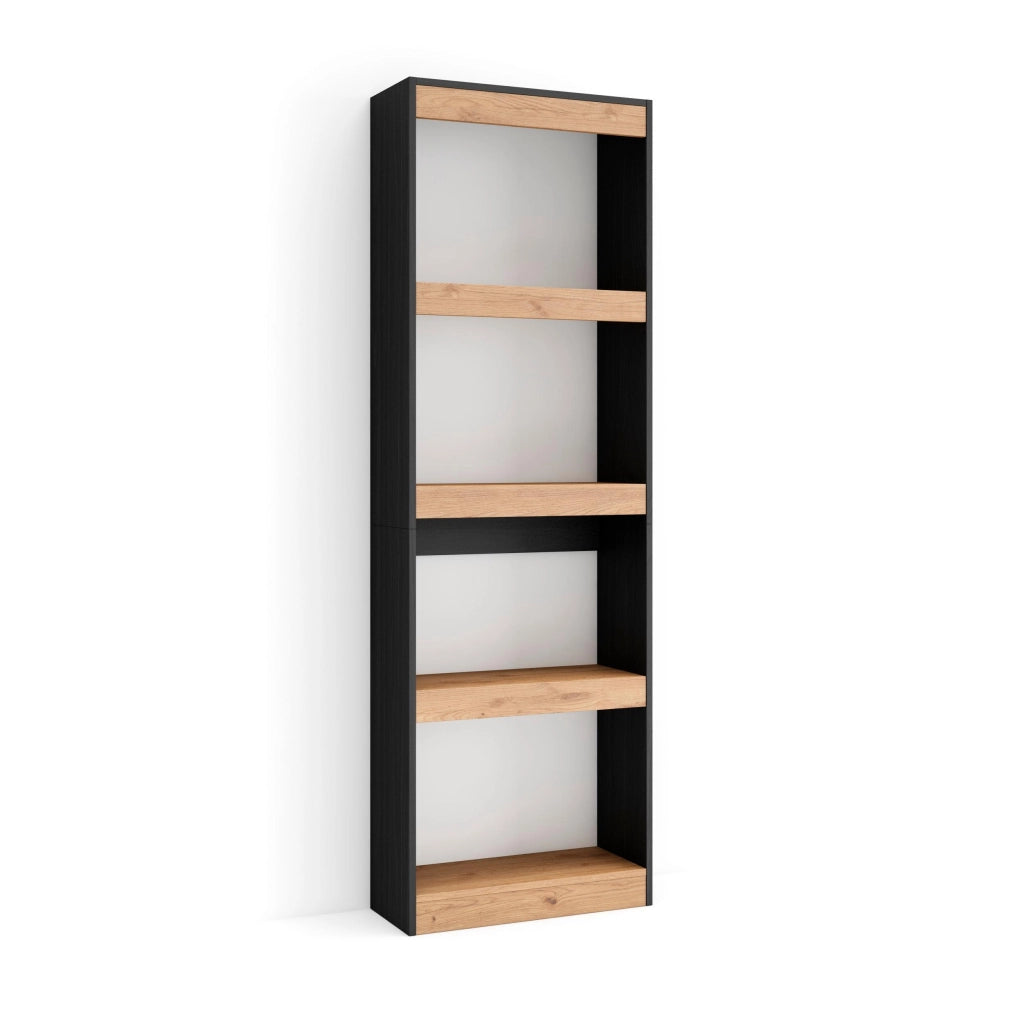 Libreria scaffale, 60x25x186cm, Soggiorno, Ufficio, Per libri, colore Rovere e nero RF2329