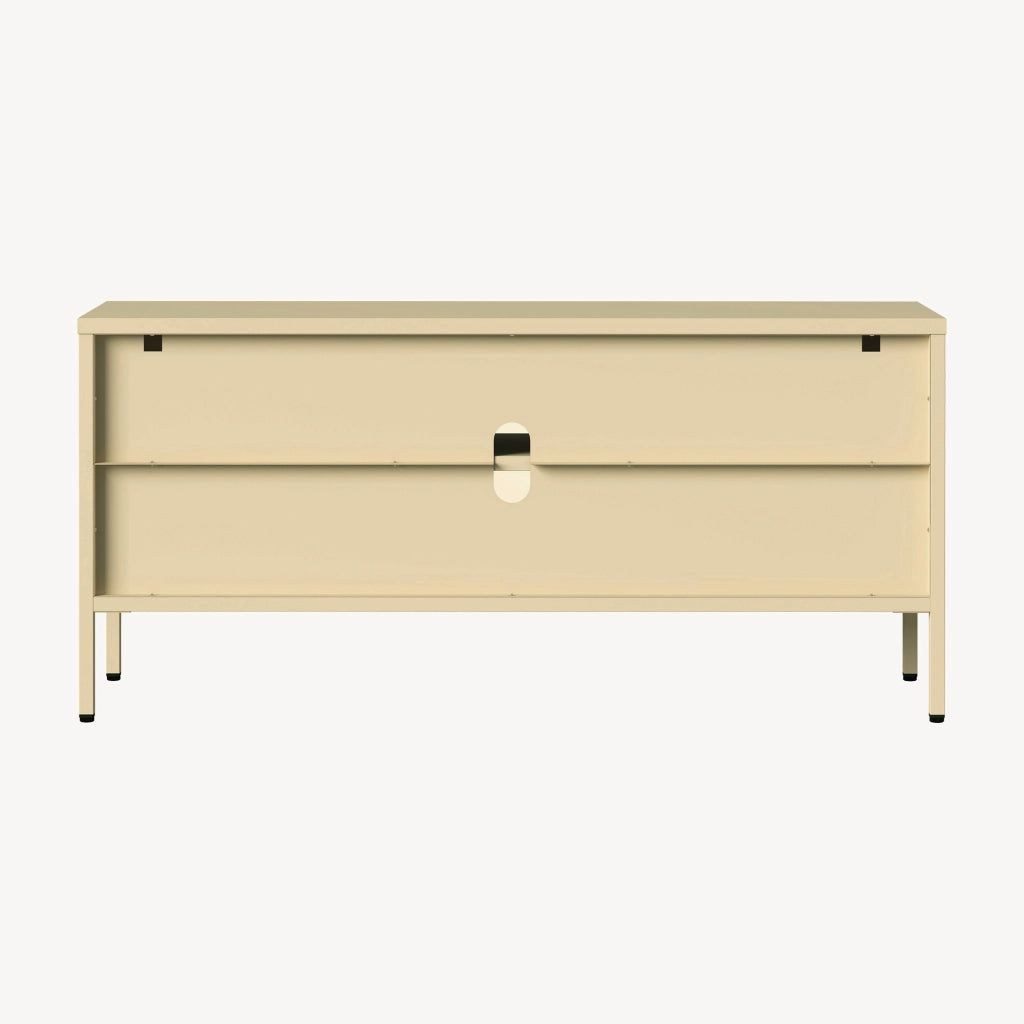 Vetrina Bassa Klippestad a 3 Ante in Vetro Credenza con 4 Scomparti 118 x 35 x 55 cm - Color Cammello [en.casa]