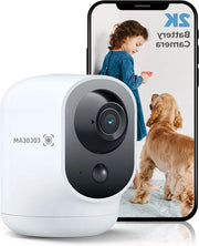 Casa Indoor Pan/Tilt Camera di Sicurezza con Batteria 5200mAh Wi-Fi 100% Wireless per Baby Monitor/Camera per Animali/Casa Sicura Riconoscimento AI e Sensore PIR e Rilevamento Umano Funziona con Alexa (1)