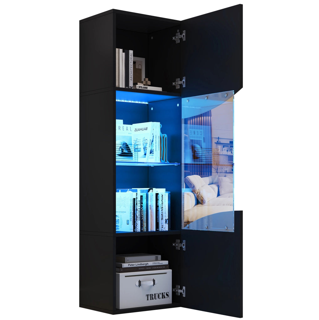 Vetrina alta con LED nera lucida 35x50x165 cm
