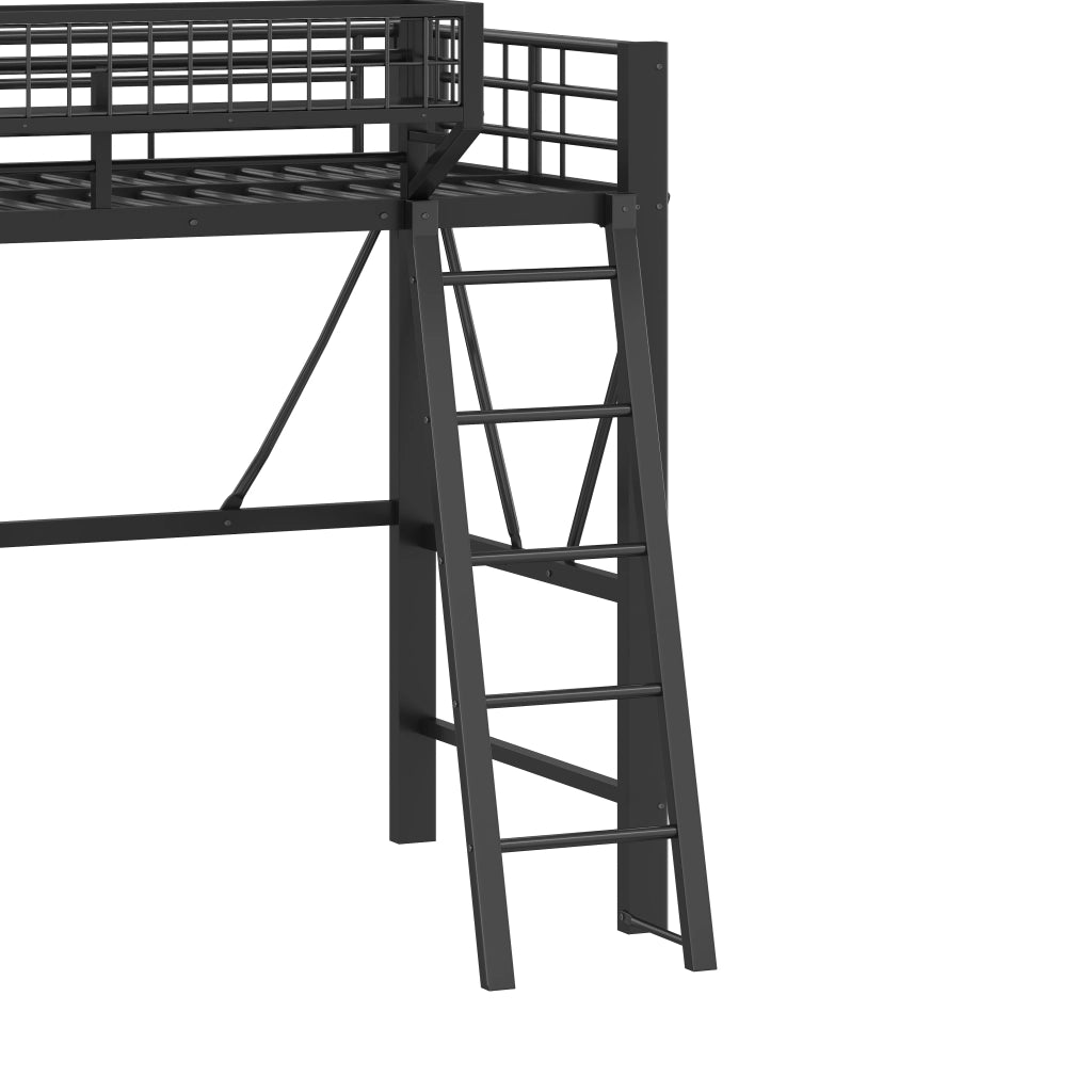 DESMIU Letto a soppalco 90 × 200 cm con cestino, luce LED e scala, senza materasso, in metallo, nero