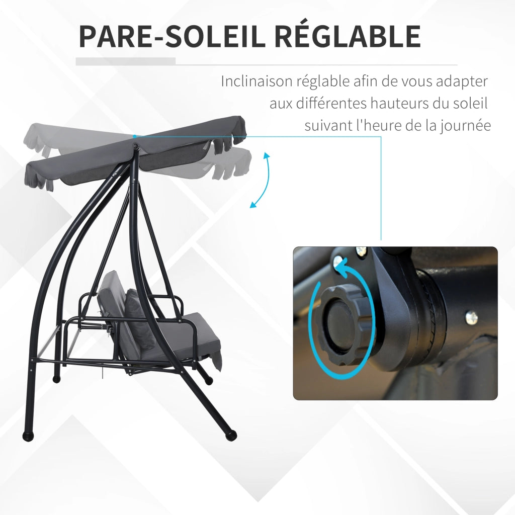 Dondolo da giardino 3 posti convertibile con tetto regolabile ¨C Xylo ¨C grigio antracite con materasso