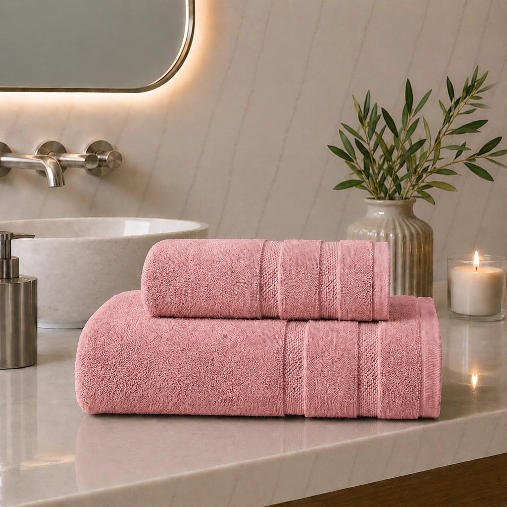 Saleneba, Telo Bagno set di 2 Asciugamano Viso 60x110 cm Asciugamano Ospite 40x60 cm, Rosa