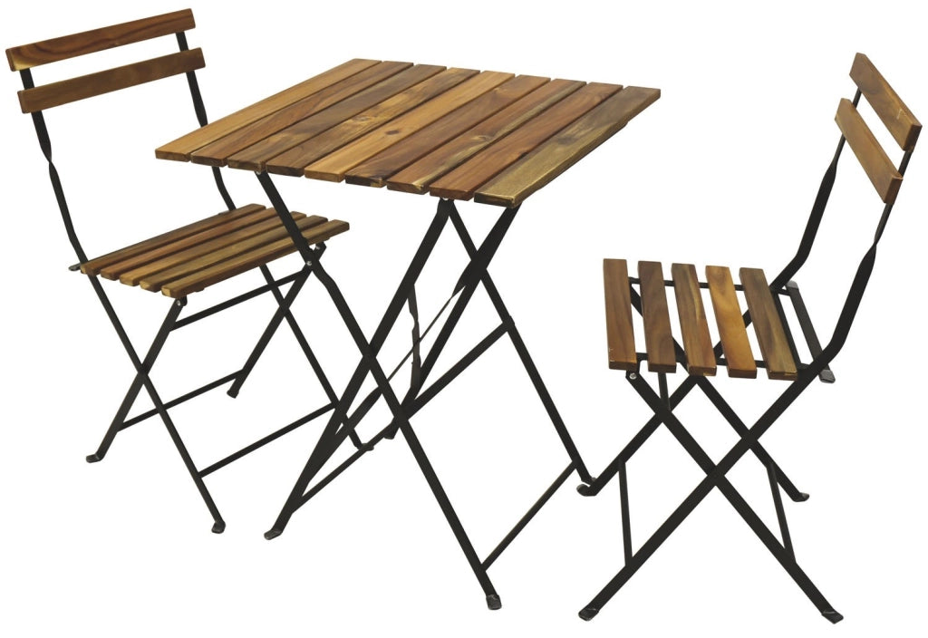 SET BISTROT WOODY TAVOLO E 2 SEDIE IN ACCIAIO CON DOGHE IN LEGNO