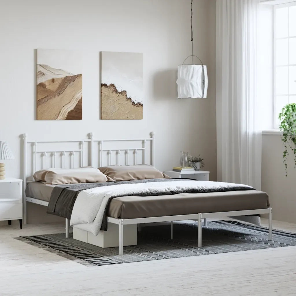 Giroletto con Testiera-Struttura Letto con testiera Metallo Bianco 183x213 cm 930766
