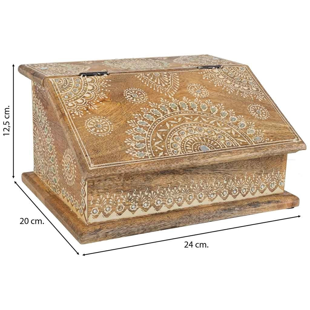 Portagioie in legno dipinto a mano marrone 24x20x12,5h cm