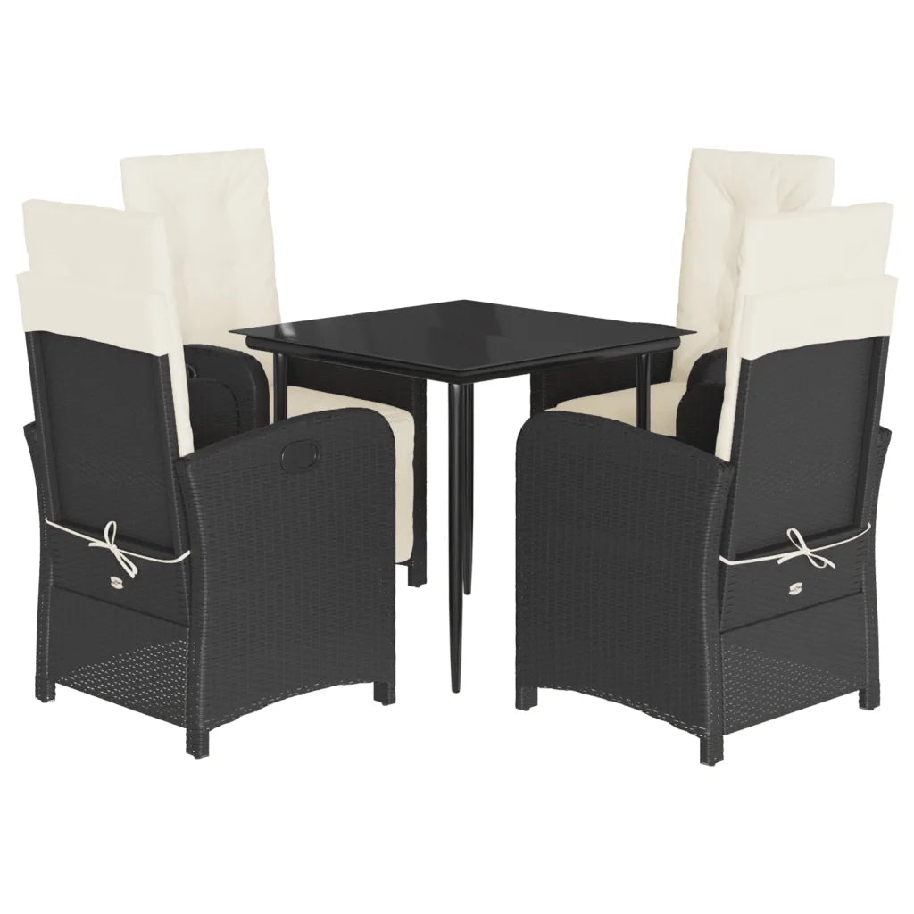 Set da Pranzo da Giardino 5 pz Nero con Cuscini in Polyrattan 3212515