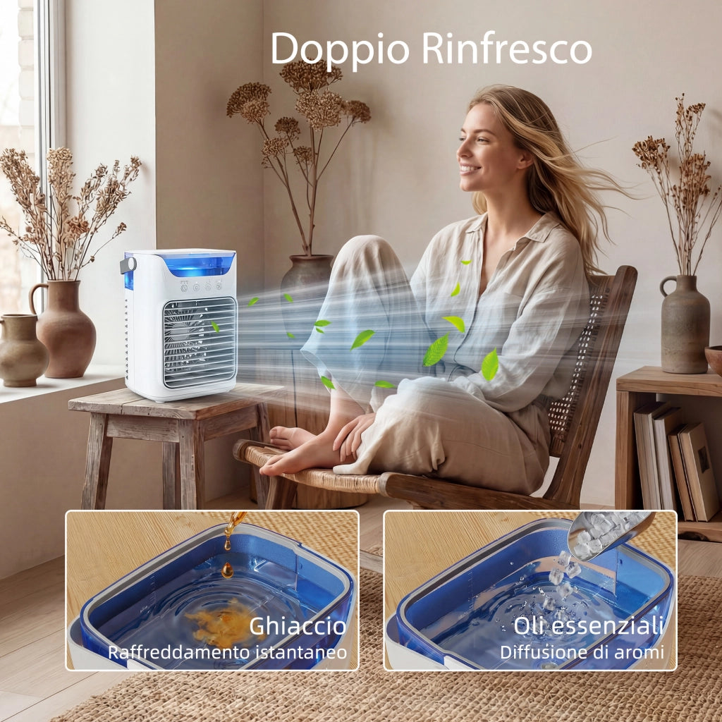 Ventilatore da Tavolo con 3 Velocità Luce RGB Funzione Nebulizzazione in ABS e PP Bianco