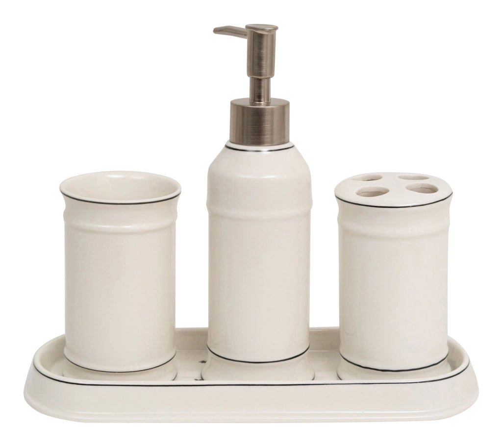 Biscottini Set bagno "Powder Soap" 4 pezzi in porcellana bianca decorata L25xPR10xH21 cm