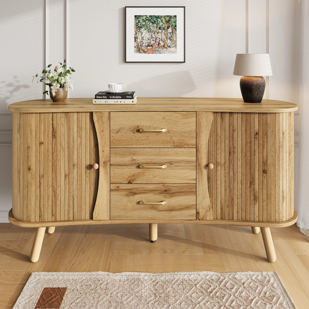 Credenza con Ante Scorrevoli e Cassetti ¨C Xylo ¨C Legno MDF, Gambe Massello, Design Moderno