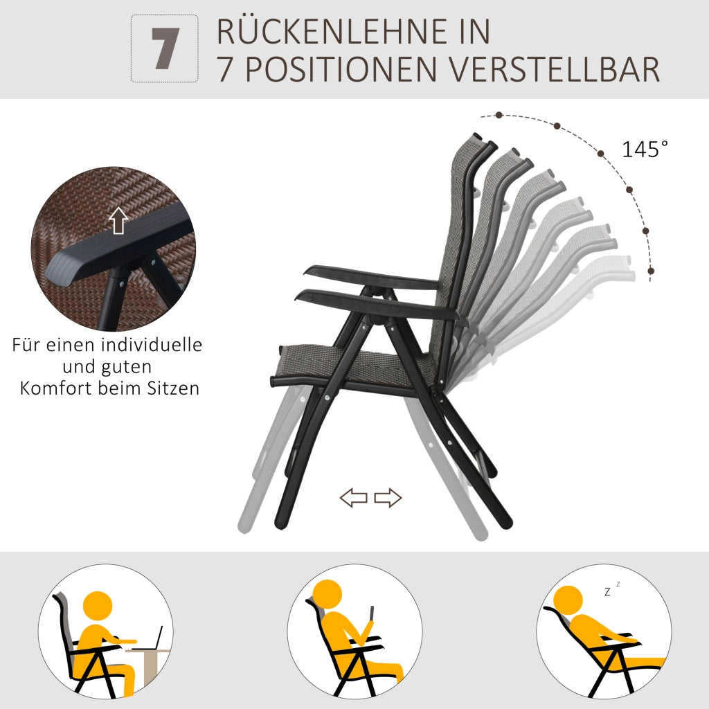 Sedia da giardino pieghevole in polyrattan con schienale regolabile ¨C zephmum ¨C marrone+nero 58x71x111cm