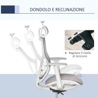 Sedia Ergonomica da Ufficio con Poggiatesta, Inclinazione e Altezza Regolabile, Poltrona Girevole Basculante con Ruote e Schiena in Rete, 67x65x120-128cm, Grigio