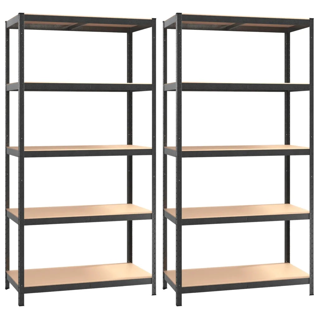 Scaffali Resistenti 5 Ripiani 2pz Grigio Acciaio e Multistrato 3154204