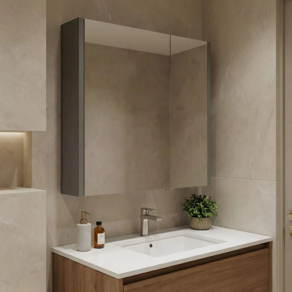 Mobile da bagno con specchio "Arno 60" - 60 x 16 x 66 cm - Grigio / Antracite