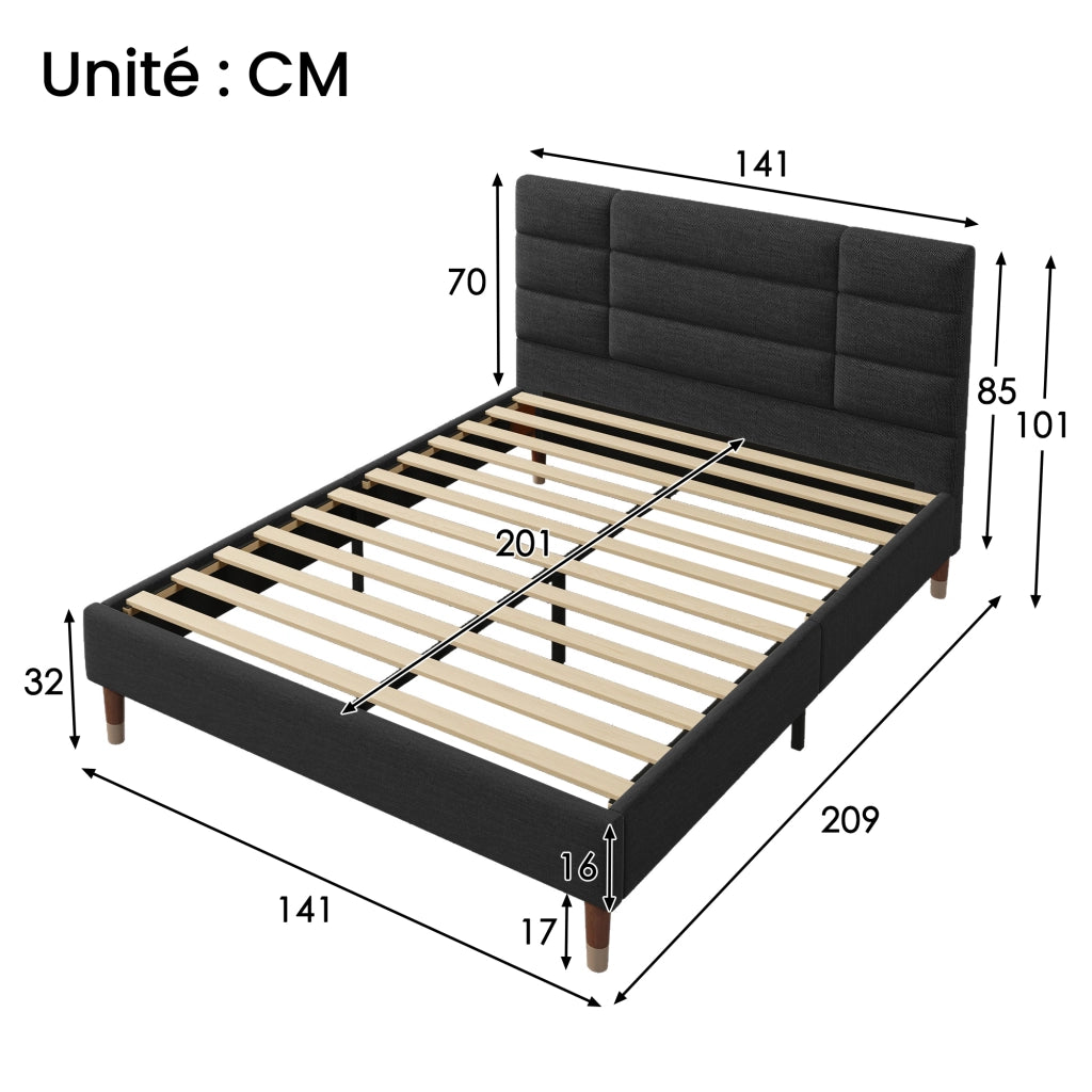 OKWISH Letto Imbottito 140×200 cm, Letto Matrimoniale con Testiera Imbottita, Spazio Sottoletto, senza Materasso, Nero