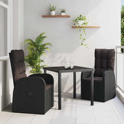 Set da Pranzo per Giardino con cuscino 3 pcs Nero polyrattan
