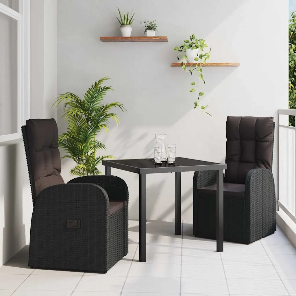 Set da Pranzo per Giardino con cuscino 3 pcs Nero polyrattan