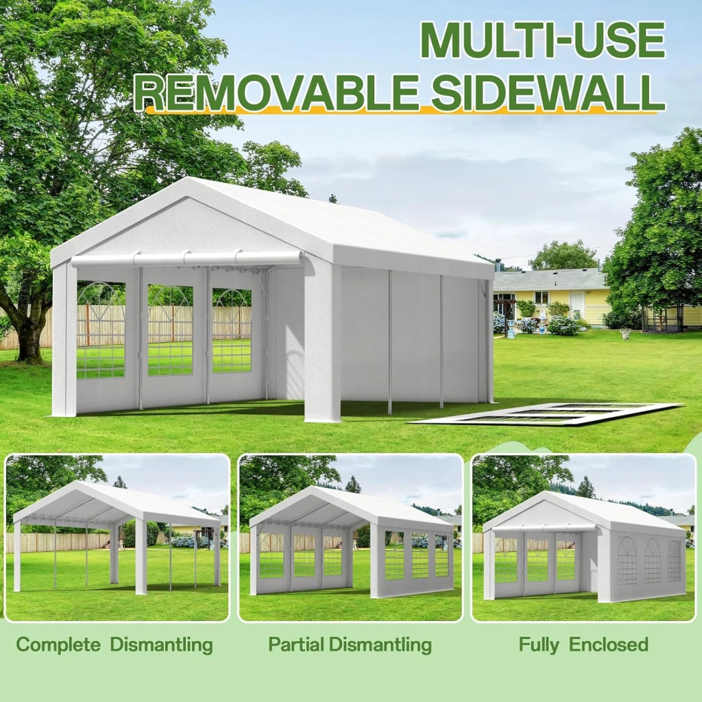 Gazebo da 4 x 6 m, resistente, con pareti laterali, impermeabile, in PE, con struttura in acciaio galvanizzato, tenda per feste, eventi, uso esterno, colore bianco