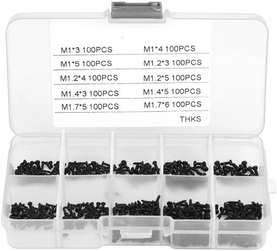 Viti a croce per crociera 1000pz - Viti autoalimentanti - Acciaio inossidabile - Assortimento M1/M1.2/M1.4/M1.7 - Duraturo - Ben imballato - Viti