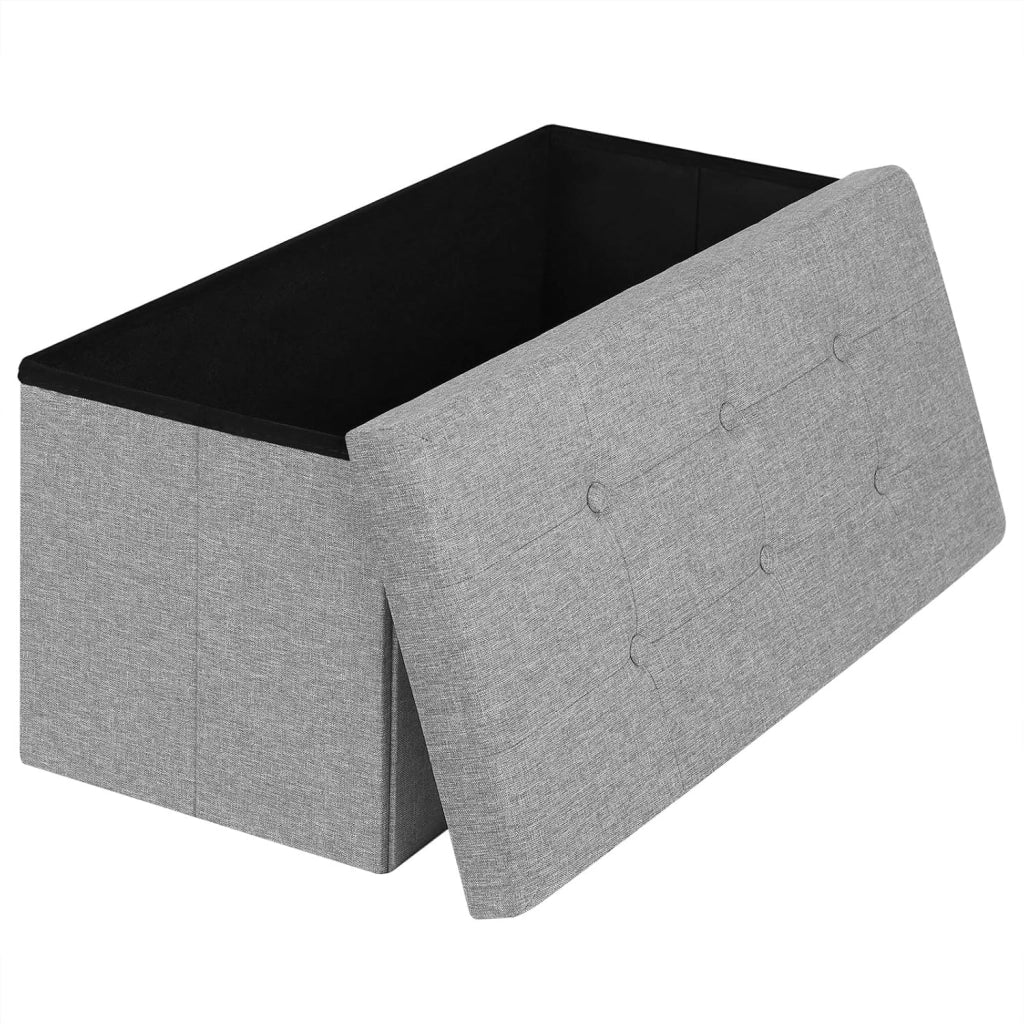 Cassapanca con Coperchio Rimovibile Pouf Contenitore Panche Sgabello Pieghevole Poggiapiedi Lino Oxford Grigio Chiaro