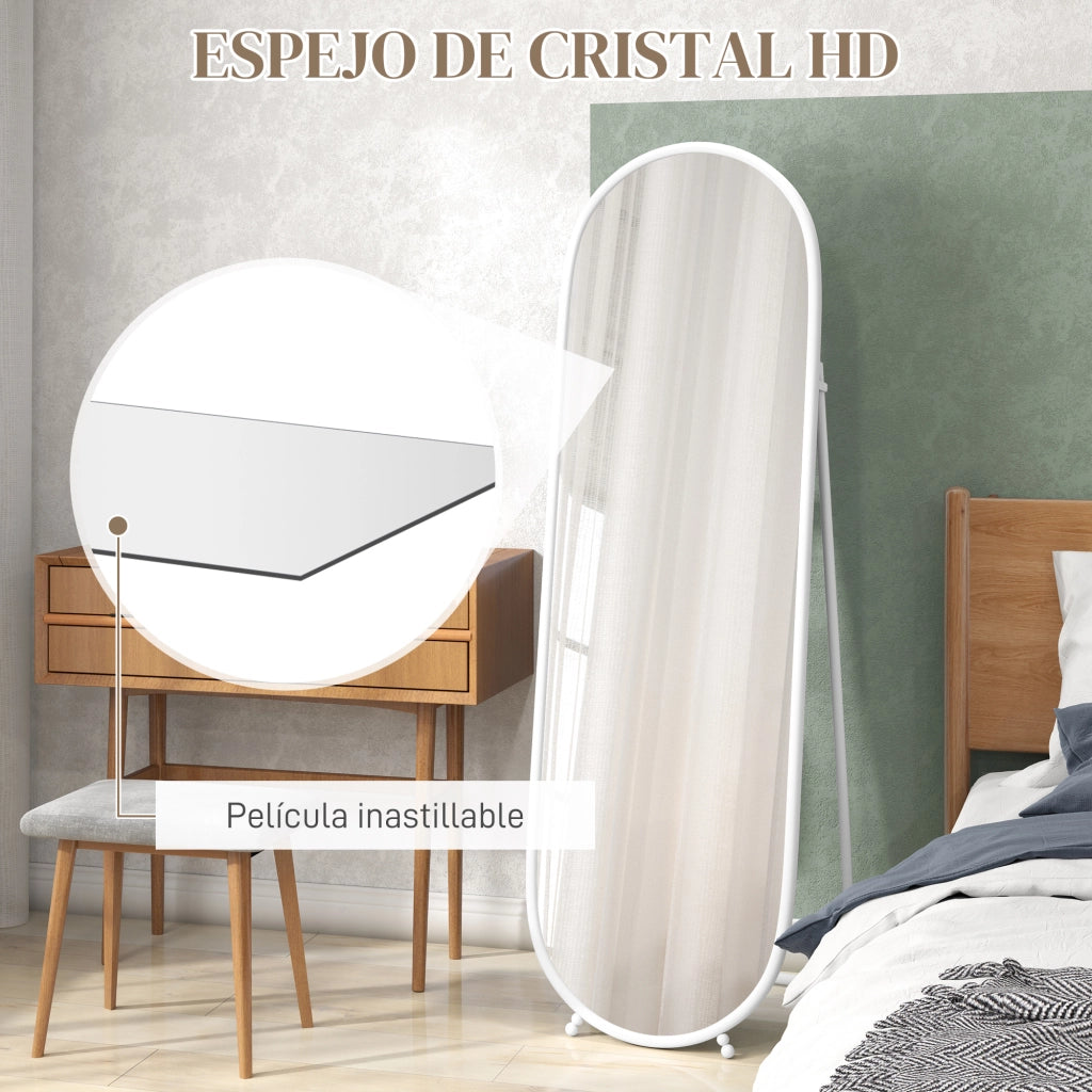 Specchio da Parete Ovale con Cornice in Metallo ¨C zephmum ¨C Bianco 40x4x160 cm