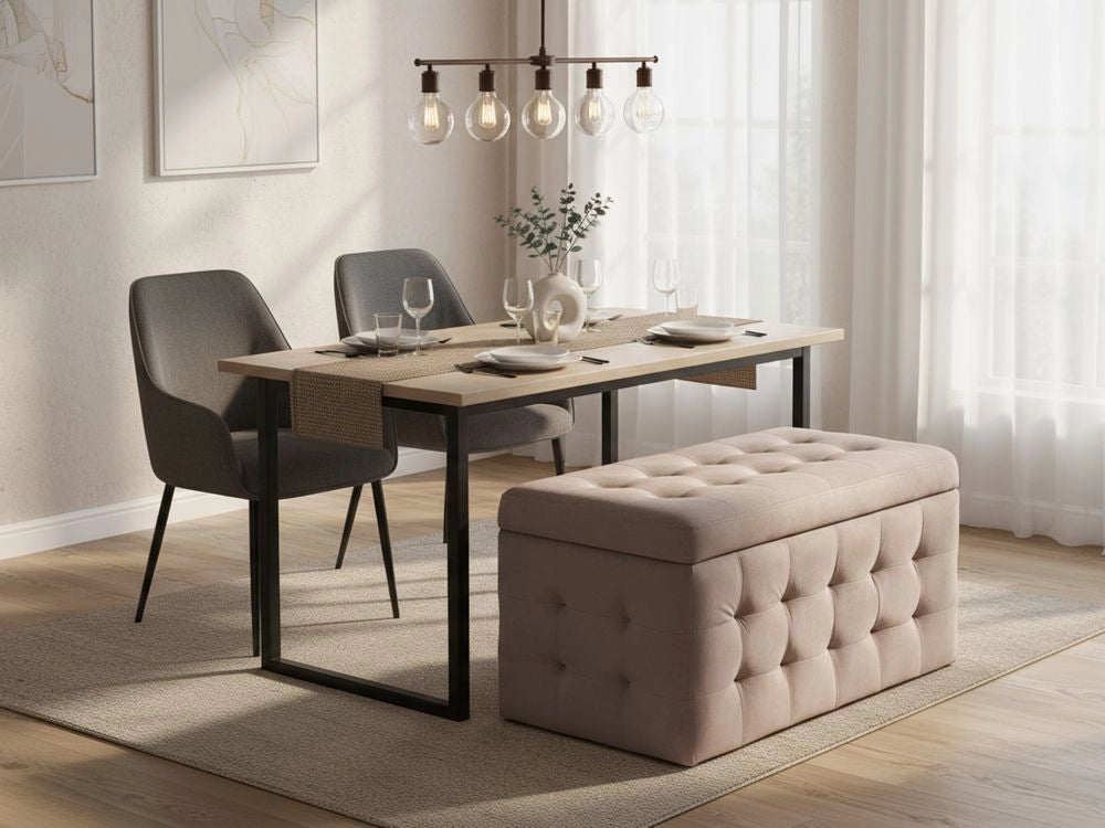 Pouf Cassapanca Imbottito in Velluto di colore Rosa Stile Chesterfield moderno glamour