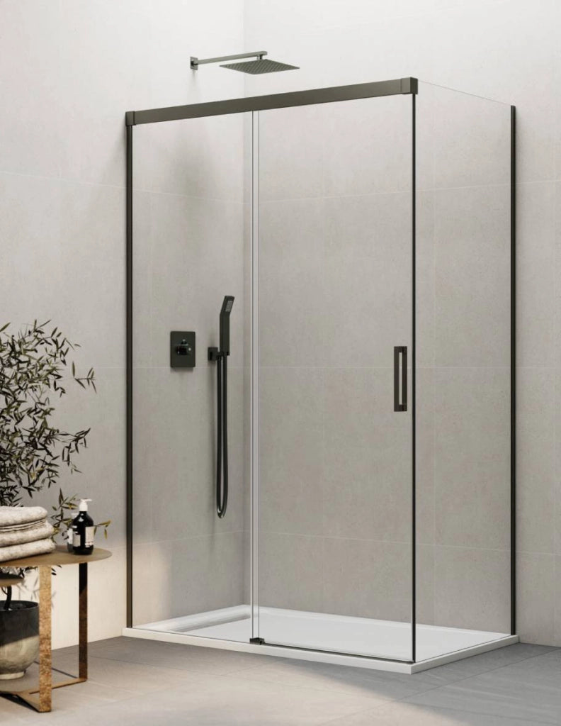 Box doccia THALASSA (BASIC) 1+1 con lato fisso laterale 125x120 cm Titanio vetro trasparente