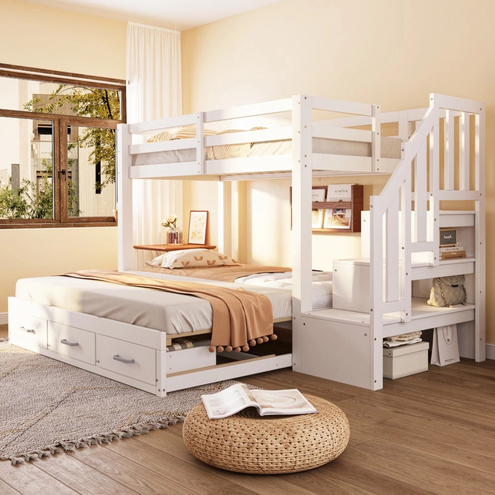 Letto a Castello con Estraibile e Cassetti ¨C MINIMAL ¨C Legno Bianco 90x200