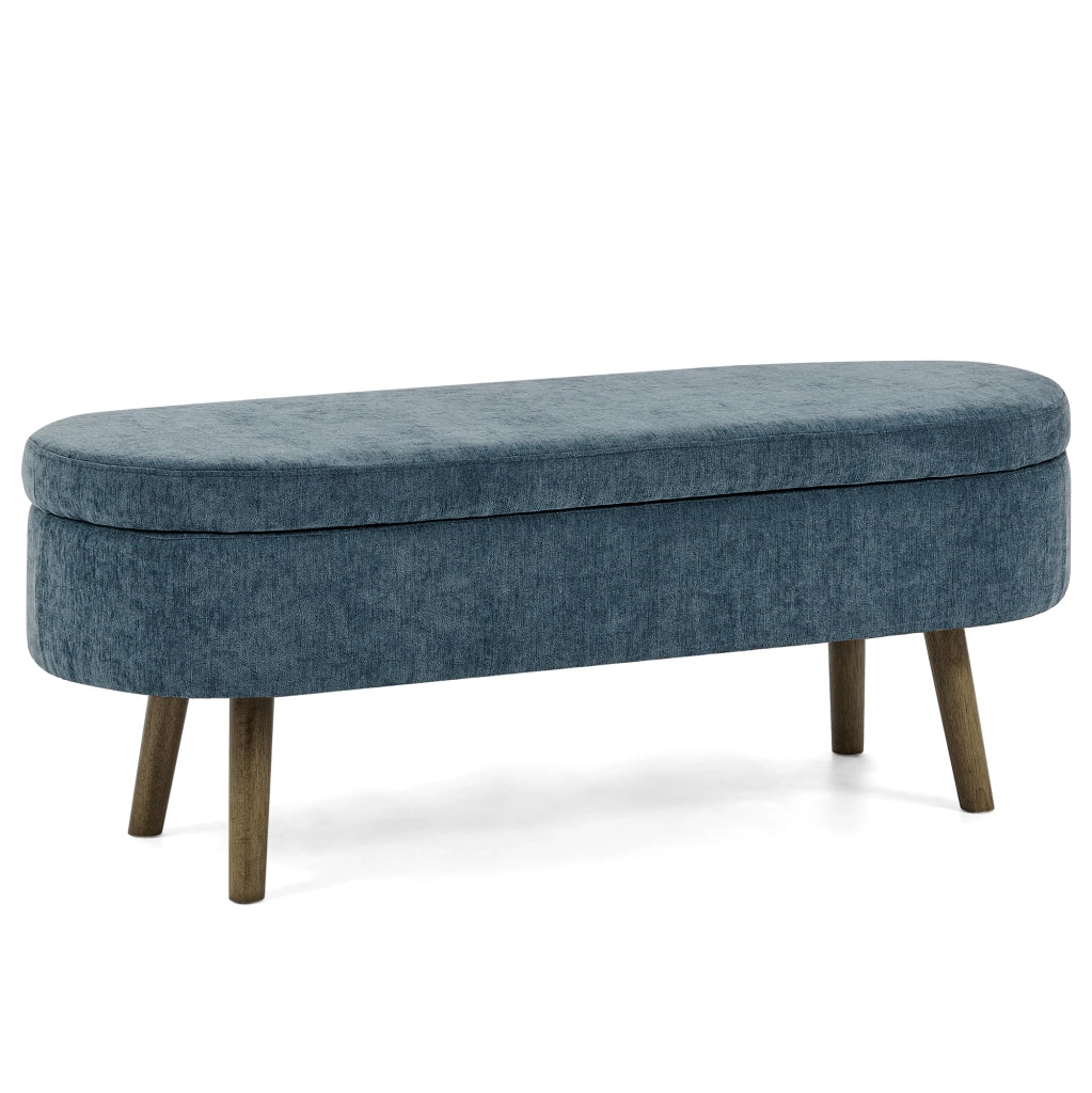 Panca contenitore in ciniglia blu 110x40x42 cm con vano 20L e coperchio idraulico