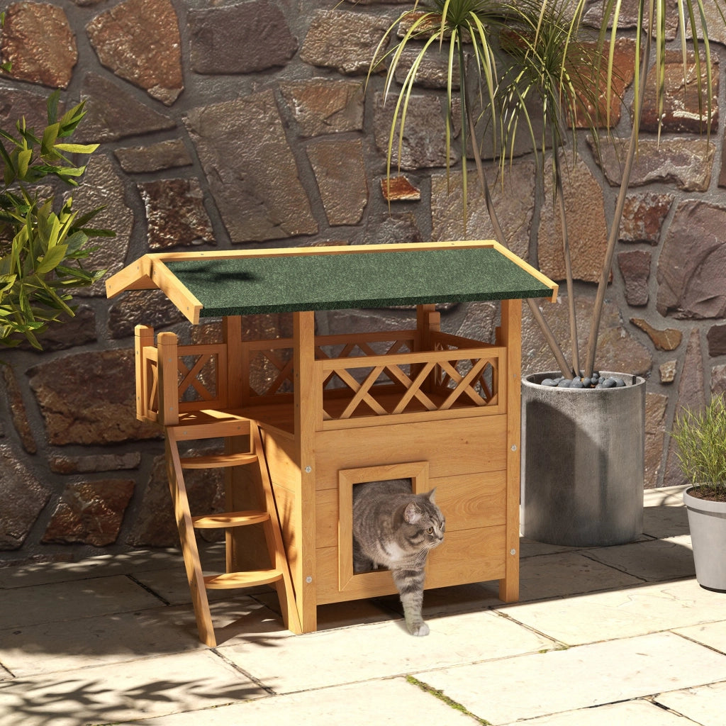 Casetta per Gatti 2 Livelli con Balcone ¨C zephmum ¨C 77x50x73 cm