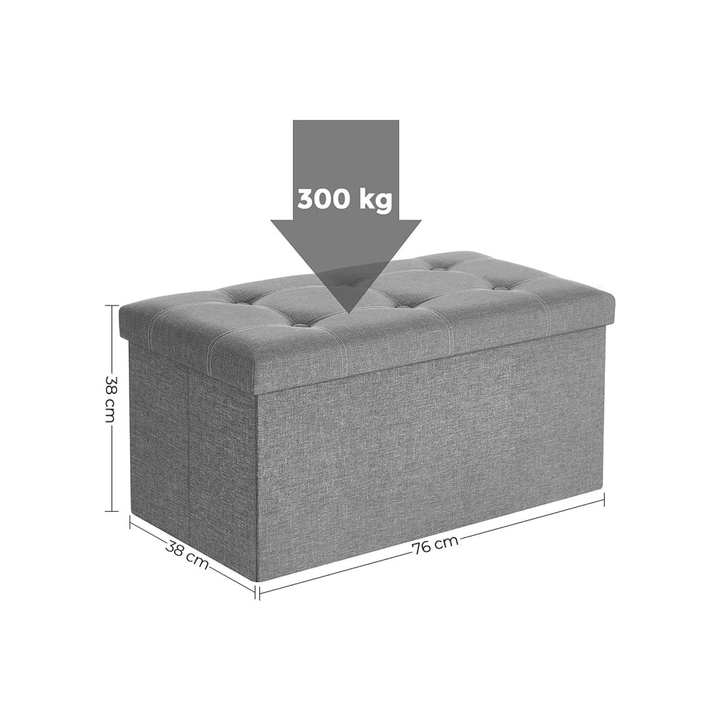 Panca contenitore da 80 litri cassapanca/scatola pouf pieghevole in tessuto effetto lino capacità di carico 300 kg per soggiorno camera da letto corridoio grigio chiaro 12_0004130