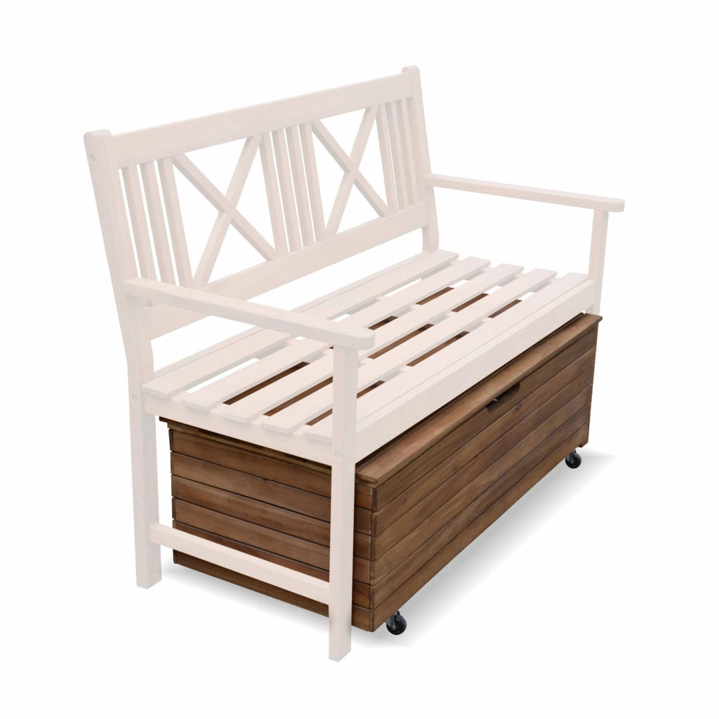 Baule da giardino in legno con rotelle, 110l, marrone naturale