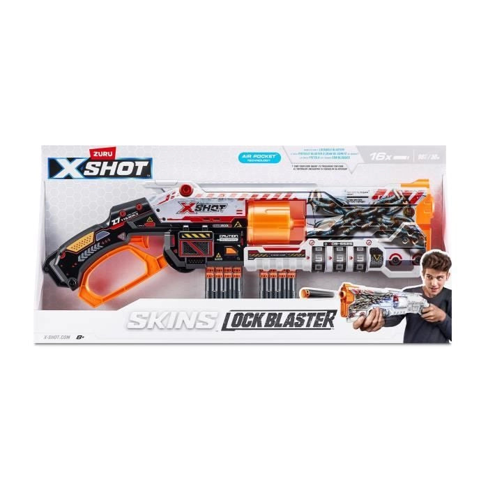 Blaster bloccabile - ZURU - XSHOT Skins Lock Gun - Blaster con combinazione di bloccaggio e canna rotante con 8 dardi