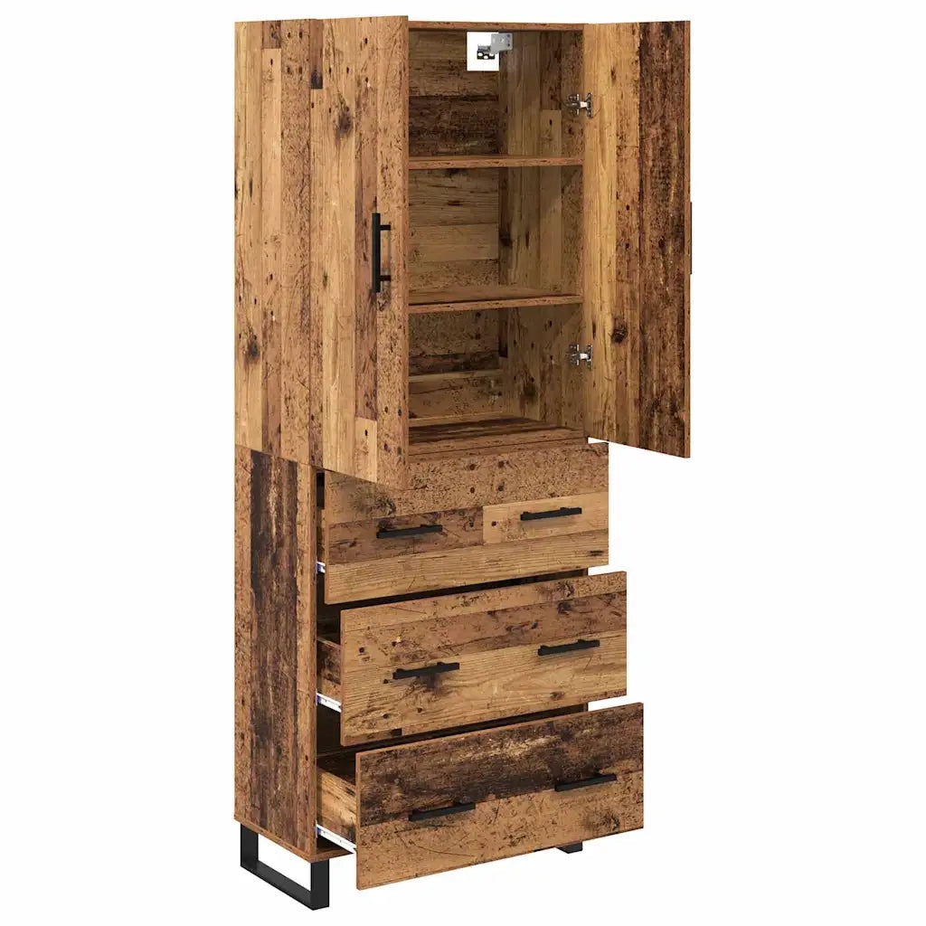 Credenza 2 pz-Set di 2 Buffet-Armadio da cucina Legno vecchio Legno Stratificato e Vetro 490519
