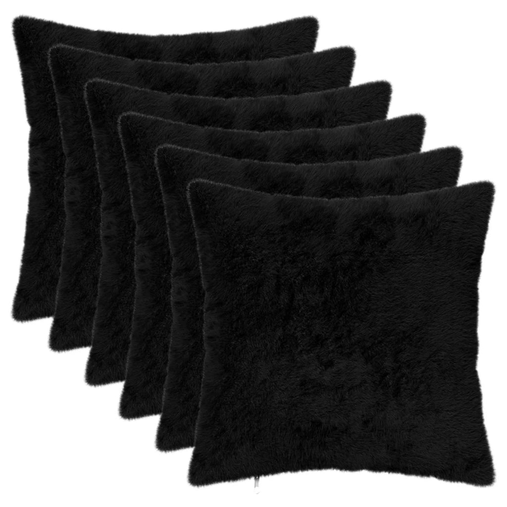 Federa 6 pz HEERLEN Nero 40 x 40 cm Pelliccia di Coniglio Finta 908768