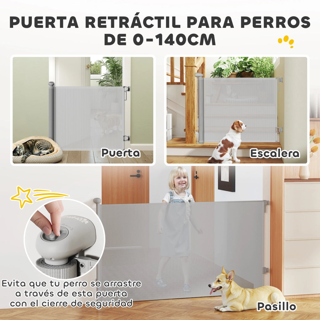 Barriera per cani retrattile 0-140 cm ¨C zephmum ¨C grigio