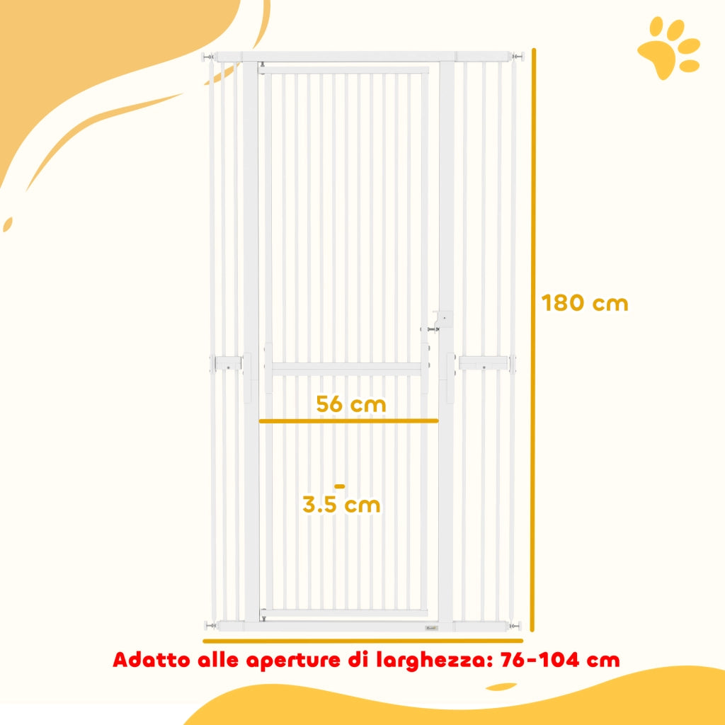 Cancello per Cani e Gatti Alto 180 cm Estensibile da 76-104 cm e Montaggio a Pressione Bianco