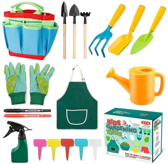 Regno d'oro - set di giardinaggio per bambini - attrezzatura da giardino per bambini - educativo e divertente - 23 pezzi - esterno e interno - giocattoli per bambini