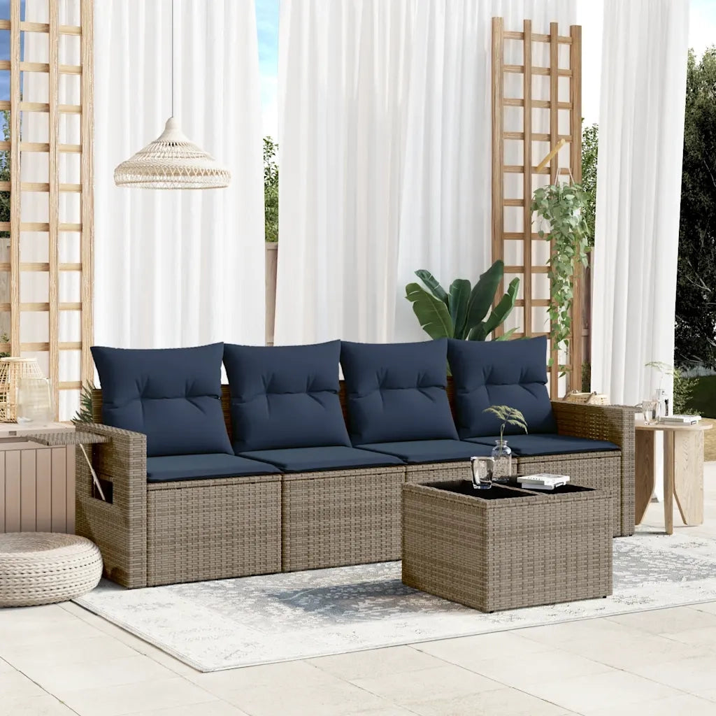 Set Divani da Giardino 5 pz con Cuscini Grigio in Polyrattan 3219890