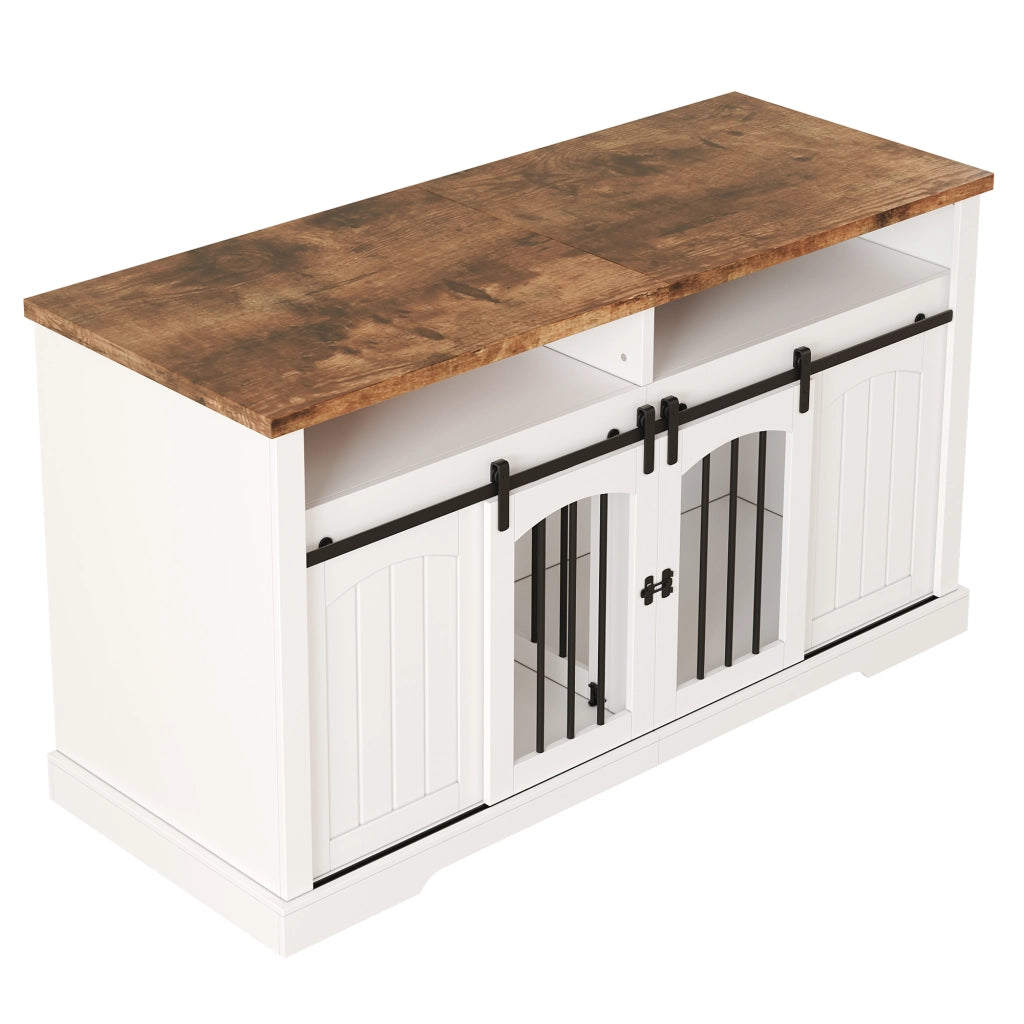 Cuccia Mobile per Cani 153×60×85 cm con Porta Scorrevole; Divisorio Rimovibile e Piano Effetto Legno; Bianco