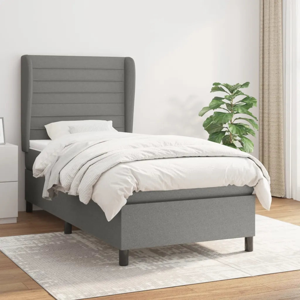 Letto singolo | Letto per adulti | Giroletto a Molle con Materasso Grigio Scuro 80x200 cm Tessuto
