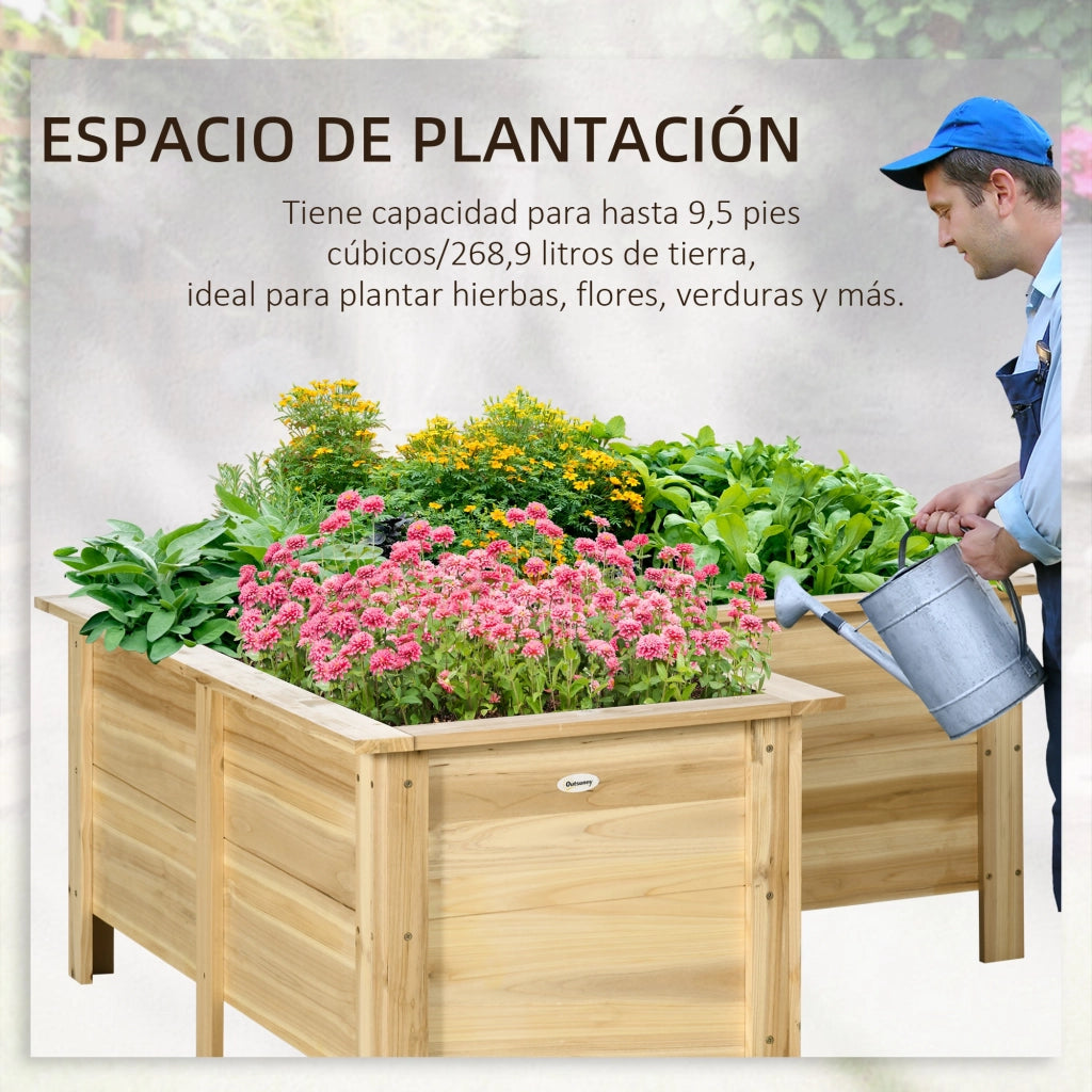 Giardiniere Rialzato in Legno per Esterno Forma L ¨C Minimal ¨C 120x120x50 cm Naturale
