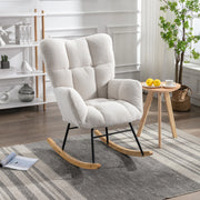 POLTRONA a dondolo 80x70x95 cm Teddy bianco con struttura in legno e metallo