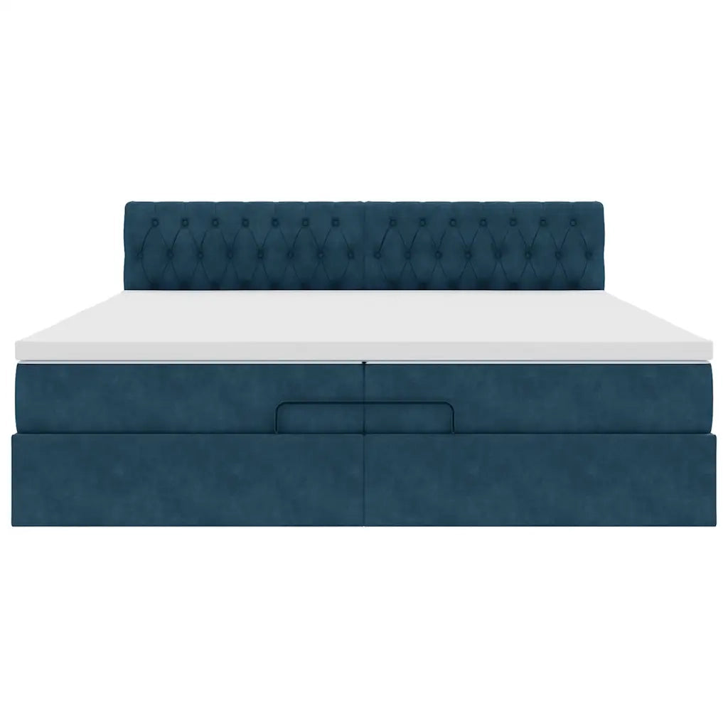 Pouf Letto con Materassi e LED Blu Scuro 200x200cm Velluto