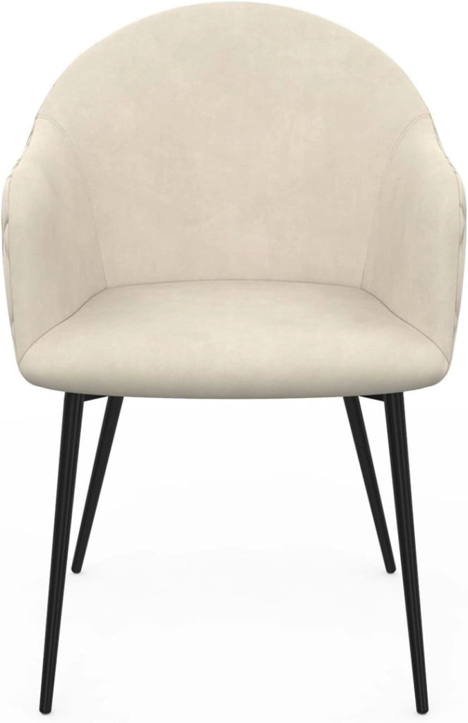 Set di 2 sedie da pranzo e poltrone da tavolo MOLY in velluto goffrato beige