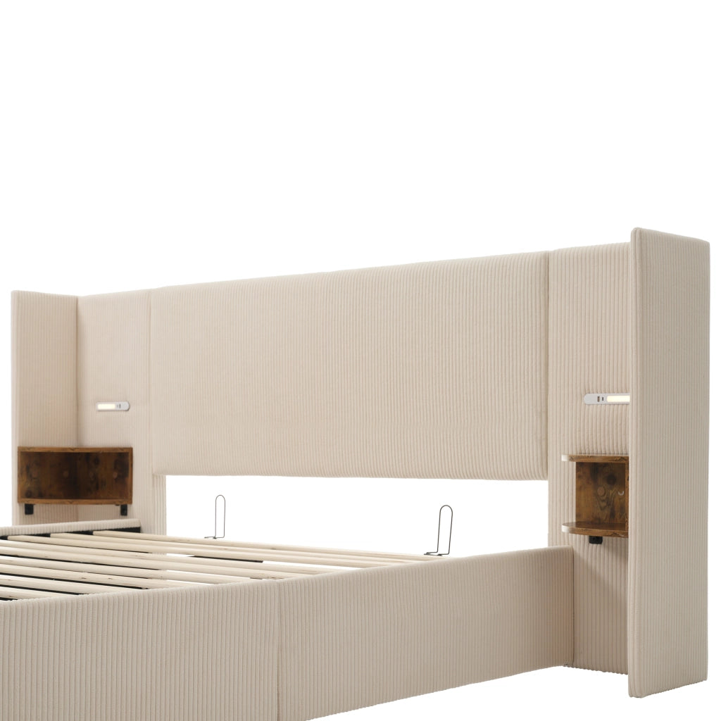 DESMIU Letto Matrimoniale 180 × 200 cm con vano contenitore, ripiani, luce lettura, USB e Type-C, senza materasso