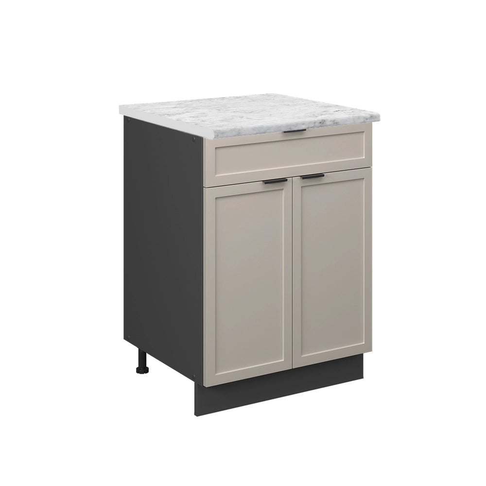 Mobiletto base per cucina Fame-Line GrigioBeige/Antracite 60 cm con cassetto, PL Marmo Vicco