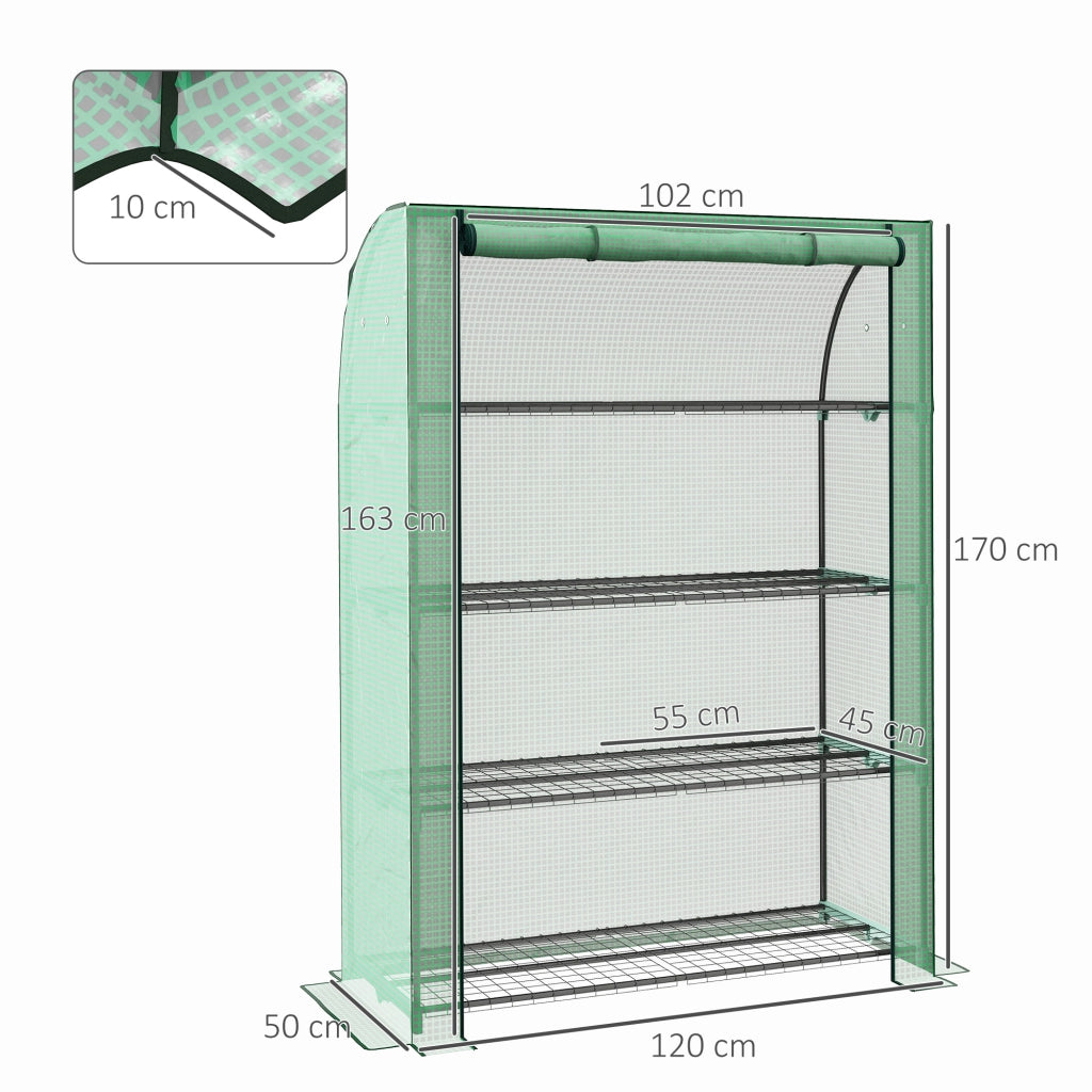 Serra 4 livelli con copertura in PE rinforzato ¨C zephmum ¨C verde 120x50x170 cm