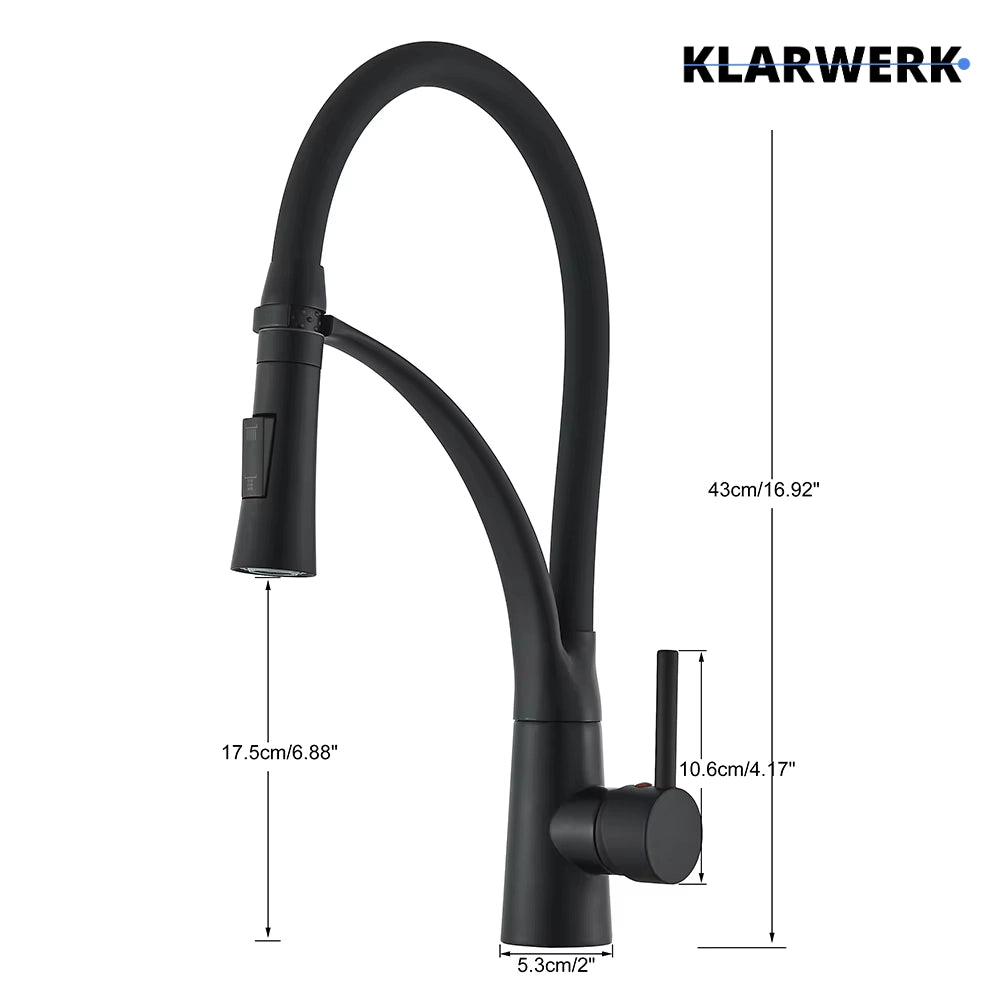 JANA | Rubinetto cucina girevole flessibile in acciaio inox nero opaco|Rubinetto miscelatore arco alto|Rubinetto alta pressione 360° 2 attacchi gastro
